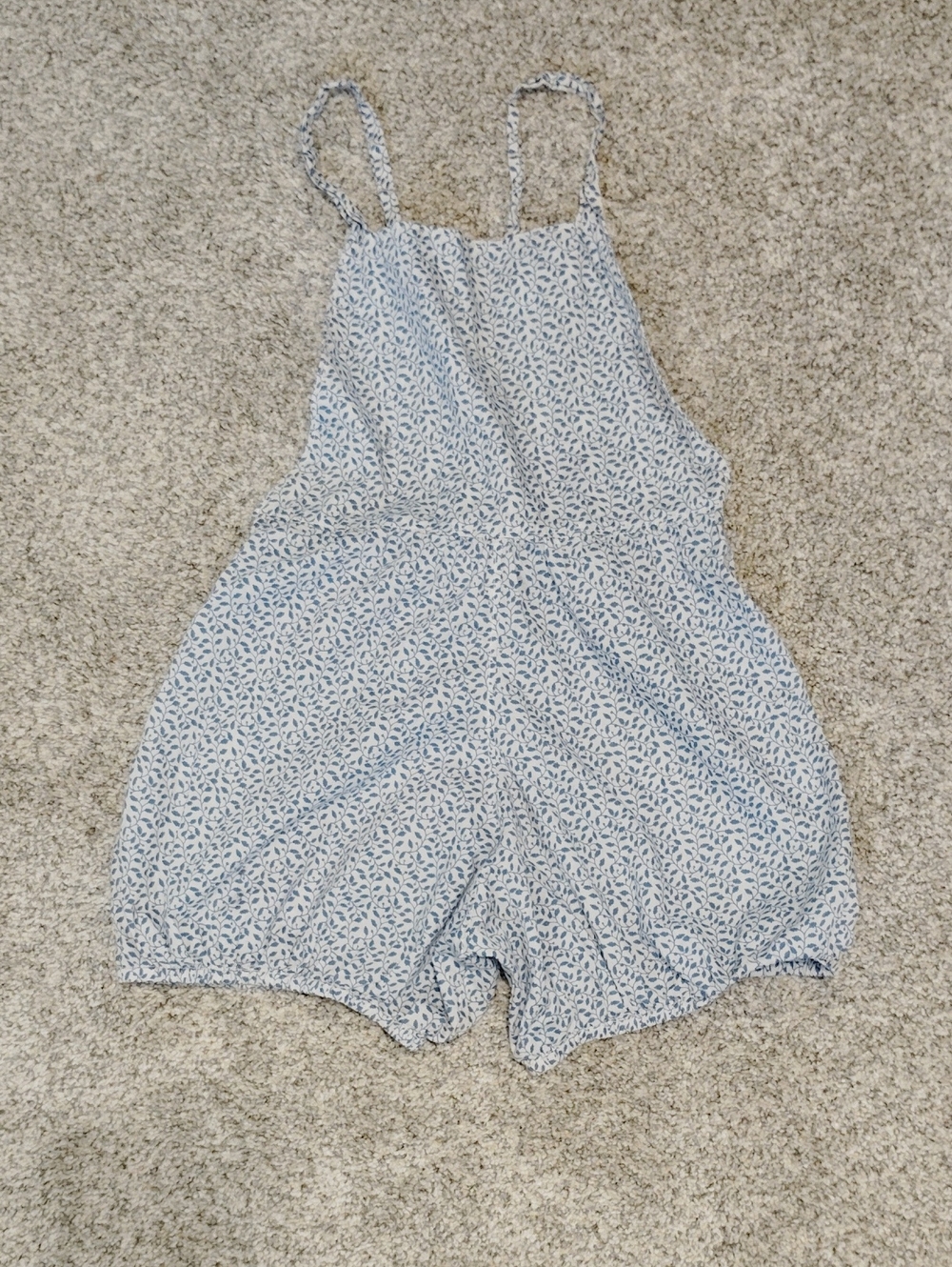 Girls' Light Blue Floral Sleeveless One-Piece Romper
